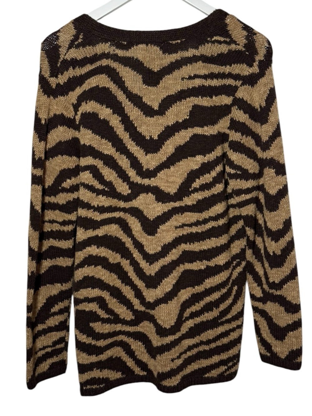 Vintage Lauren Ralph Lauren Hand Knit Linen Cotton Zebra Print Cardigan Size P/S - Picture 4 of 9